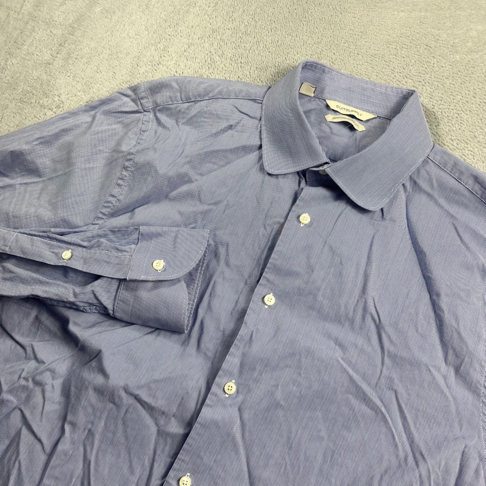Suitsupply Mens Egyptian Cotton Micro Stripe Club Collar Dress Shirt Blue 17L